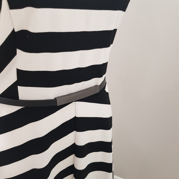 BASQUE Black and white stripe, fit and flare sleeveless dress with belt, size 12 - Picture 4 of 10